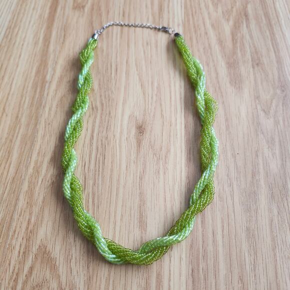 Lime Green Twisted Seed Bead Rope Necklace Braided Multi-Strand Lobster Clasp - Picture 4 of 8
